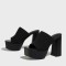 Square Open Toe Chunky Heels Platform Stretch Cozy Summer Spring Sandals - Black Fabric