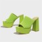Square Open Toe Chunky Heels Platform Stretch Cozy Summer Spring Sandals - Green Fabric