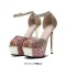 Peep Toe Stiletto Heels Glitters Gradient Color Platforms Ankle Buckle Straps Sandals  - Pink Gold Synthetic