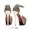Peep Toe Stiletto Heels Glitters Gradient Color Platforms Ankle Buckle Straps Sandals  - Pink Gold Synthetic
