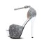 Peep Toe Stiletto Heels Glitters Gradient Color Platforms Ankle Buckle Straps Sandals  - Silver Synthetic