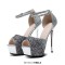 Peep Toe Stiletto Heels Glitters Gradient Color Platforms Ankle Buckle Straps Sandals  - Silver Synthetic