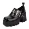 Square Toe Mary Janes Buckle Straps Chunky Heels Platforms Loafers  - Black Patent