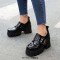 Square Toe Mary Janes Buckle Straps Chunky Heels Platforms Loafers  - Black Patent