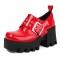 Square Toe Mary Janes Buckle Straps Chunky Heels Platforms Loafers  - Red Patent