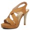 Peep Toe Cross Design Slingback Stiletto Heels Platforms Sandals - Brown Denim