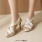 Peep Toe Cross Design Slingback Stiletto Heels Platforms Sandals - White Denim