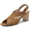Fishmouth Peep Toe Cross Design Slingback Chunky Heels Sandals - Brown Denim