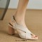 Fishmouth Peep Toe Cross Design Slingback Chunky Heels Sandals - White Denim