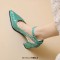 Pointed Toe Chunky Heels Ankle Buckle Straps Geometric Design Sandals - Black Faux Leather