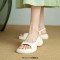 Peep Toe Platforms Flats Slippers Slingback Sandals - Beige Faux Leather