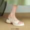 Peep Toe Platforms Flats Slippers Slingback Sandals - Beige Faux Leather