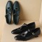 Round Toe Heart Decorated Vintage T Mary Janes Straps Kitten Heels Sandals - Black Faux Leather