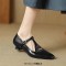 Round Toe Heart Decorated Vintage T Mary Janes Straps Kitten Heels Sandals - Black Faux Leather