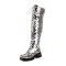 Round Toe Platforms Side Zipper Lace Up Knee Highs Bling Style Boots - Silver Sequined Cloth