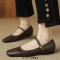 Round Toe Vintage Mary Janes Comfortable Office Working Flats - Brown Faux Leather