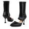 Pointed Toe Summer Sock Mid Calf Stiletto Heels Back Zipper Booties - Black Faux Leather