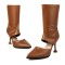 Pointed Toe Summer Sock Mid Calf Stiletto Heels Back Zipper Booties - Brown Faux Leather