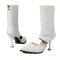 Pointed Toe Summer Sock Mid Calf Stiletto Heels Back Zipper Booties - LightGreen Faux Leather