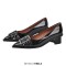 Pointed Toe Chunky Heels Punk Goth Rivet Decorated Retro Pumps - Black Faux Leather