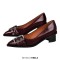 Pointed Toe Chunky Heels Punk Goth Rivet Decorated Retro Pumps - Burgundy Faux Leather
