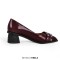 Pointed Toe Chunky Heels Punk Goth Rivet Decorated Retro Pumps - Burgundy Faux Leather