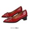 Pointed Toe Chunky Heels Punk Goth Rivet Decorated Retro Pumps - Red Faux Leather