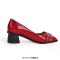 Pointed Toe Chunky Heels Punk Goth Rivet Decorated Retro Pumps - Red Faux Leather