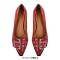 Pointed Toe Chunky Heels Punk Goth Rivet Decorated Retro Pumps - Red Faux Leather