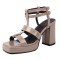 Square Open Toe Ankle Buckle Double T Straps Chunky Heels Summer Sandals - Apricot Tan Patent