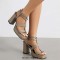 Square Open Toe Ankle Buckle Double T Straps Chunky Heels Summer Sandals - Apricot Tan Patent