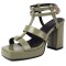 Square Open Toe Ankle Buckle Double T Straps Chunky Heels Summer Sandals - Green Patent