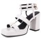Square Open Toe Ankle Buckle Double T Straps Chunky Heels Summer Sandals - White Patent