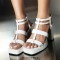 Square Open Toe Ankle Buckle Double T Straps Chunky Heels Summer Sandals - White Patent