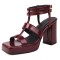 Square Open Toe Ankle Buckle Double T Straps Chunky Heels Summer Sandals - Wine Patent