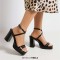 Square Open Toe Cross Straps Platforms Chunky Heels Summer Sandals - Black Patent