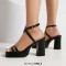 Square Open Toe Cross Straps Platforms Chunky Heels Summer Sandals - Black Patent