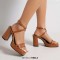 Square Open Toe Cross Straps Platforms Chunky Heels Summer Sandals - Brown Patent