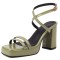 Square Open Toe Cross Straps Platforms Chunky Heels Summer Sandals - Green Patent
