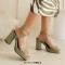 Square Open Toe Cross Straps Platforms Chunky Heels Summer Sandals - Green Patent