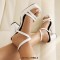 Square Open Toe Cross Straps Platforms Chunky Heels Summer Sandals - White Patent