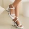Square Open Toe Cross Straps Platforms Chunky Heels Summer Sandals - White Patent