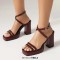 Square Open Toe Cross Straps Platforms Chunky Heels Summer Sandals - Wine Patent