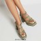 Square Open Toe Ankle Buckle T Straps Chunky Heels Summer Sandals - Green Patent