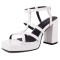 Square Open Toe Ankle Buckle T Straps Chunky Heels Summer Sandals - White Patent
