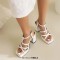 Square Open Toe Ankle Buckle T Straps Chunky Heels Summer Sandals - White Patent