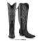 Pointed Toe Chunky Heels Western Style Knee Highs Cowgirl Boots - Black Faux Leather