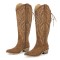 Pointed Toe Chunky Heels Western Style Knee Highs Cowgirl Boots - Brown Faux Leather