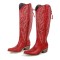 Pointed Toe Chunky Heels Western Style Knee Highs Cowgirl Boots - Red Faux Leather