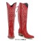 Pointed Toe Chunky Heels Western Style Knee Highs Cowgirl Boots - Red Faux Leather